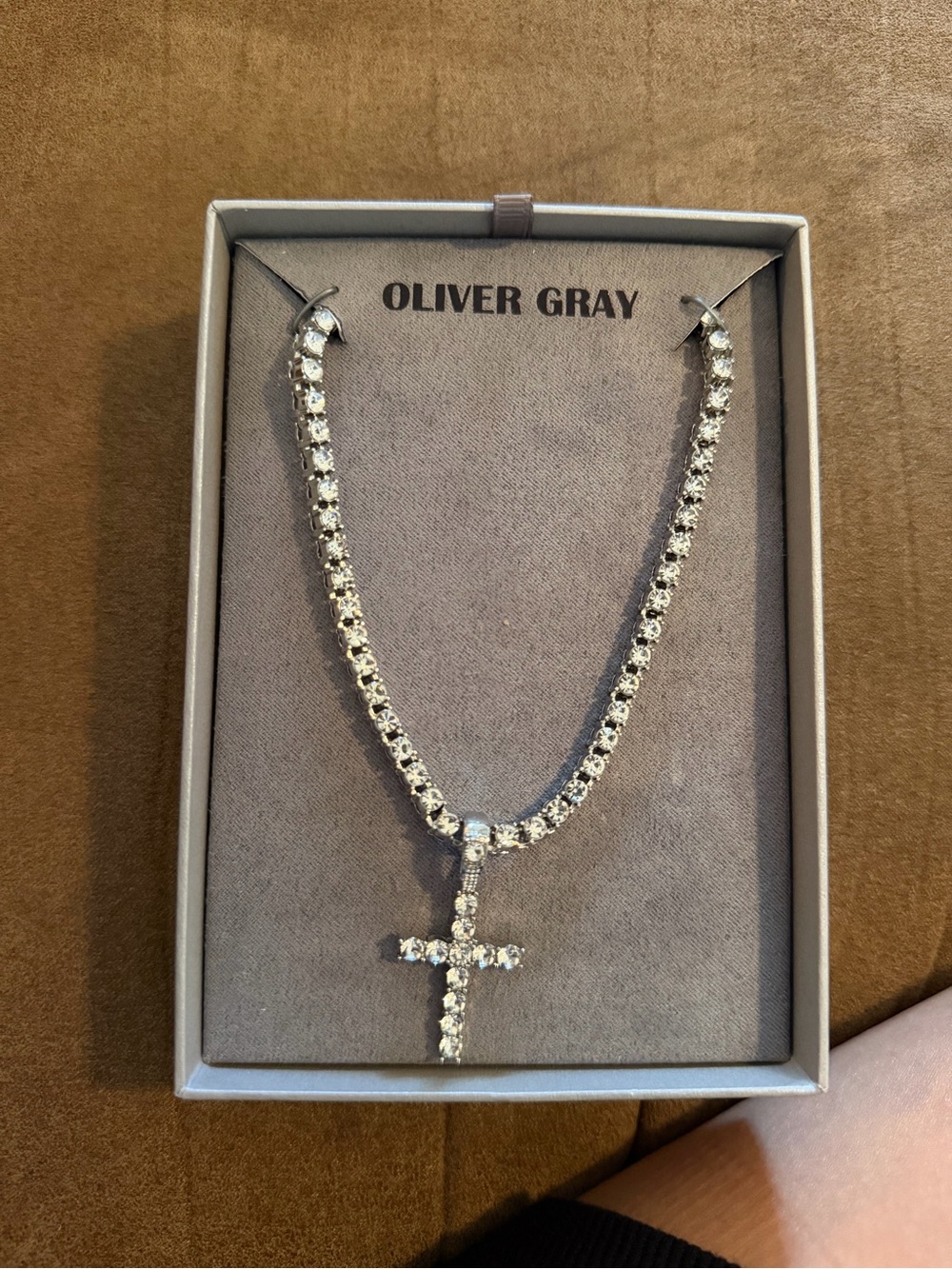 Silver Crystal Cross Tennis Necklace